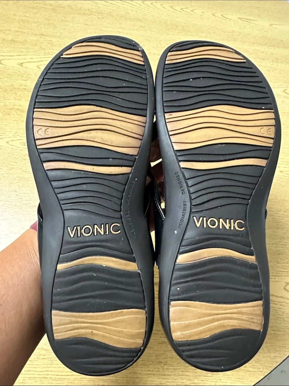 Vionic Bella II Patent Bow Orthotic Flip Flop Sandal Black Size 8